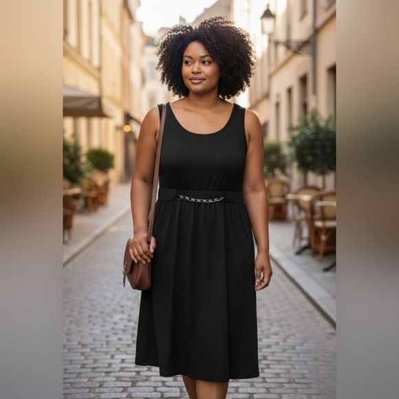 Catherines Elegant Black Sleeveless Dress With Chain Detail,  Plus Size 2X - Picture 1 of 5